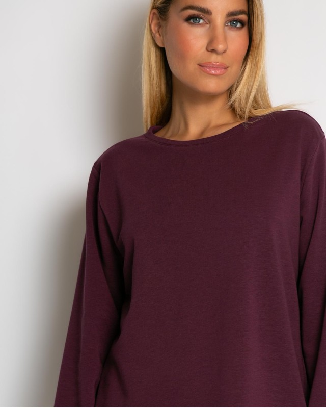 Μπλούζα φούτερ αχνούδιαστο πιο κοντή μπροστά κομμένη στο τελείωμα δαμασκηνί