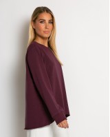 Μπλούζα φούτερ αχνούδιαστο πιο κοντή μπροστά κομμένη στο τελείωμα δαμασκηνί