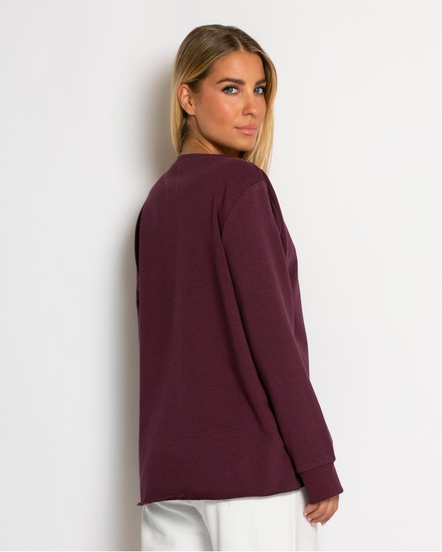 Μπλούζα φούτερ αχνούδιαστο πιο κοντή μπροστά κομμένη στο τελείωμα δαμασκηνί