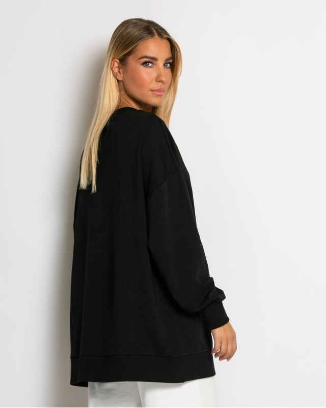 Μπλούζα φούτερ αχνούδιαστο oversized μαύρο