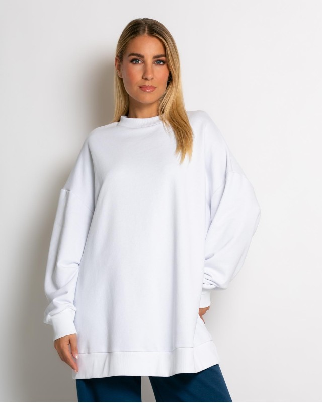 Μπλούζα φούτερ αχνούδιαστο oversized λευκό