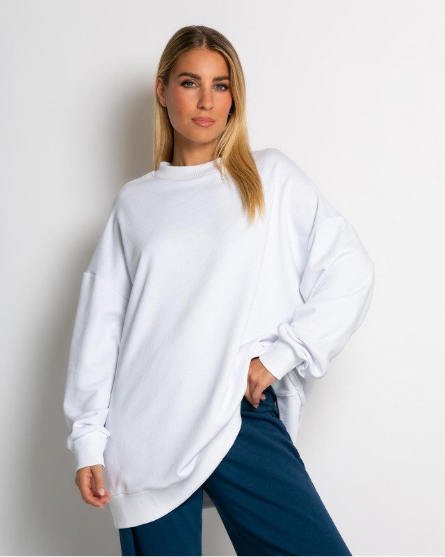 Μπλούζα φούτερ αχνούδιαστο oversized λευκό