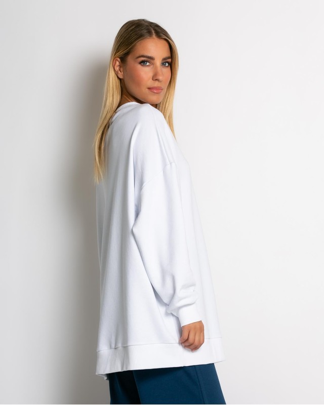 Μπλούζα φούτερ αχνούδιαστο oversized λευκό