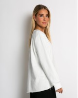 Μπλούζα φούτερ αχνούδιαστο πιο κοντή μπροστά κομμένη στο τελείωμα εκρού