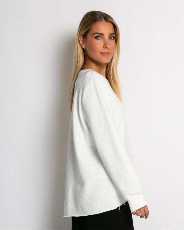 Μπλούζα φούτερ αχνούδιαστο πιο κοντή μπροστά κομμένη στο τελείωμα εκρού