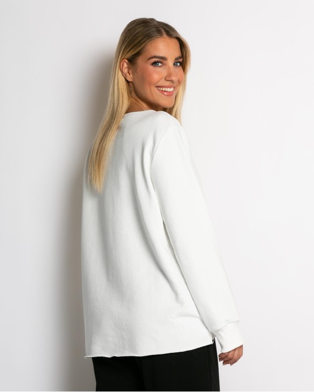 Μπλούζα φούτερ αχνούδιαστο πιο κοντή μπροστά κομμένη στο τελείωμα εκρού