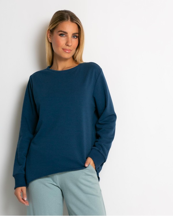 Μπλούζα φούτερ αχνούδιαστο πιο κοντή μπροστά κομμένη στο τελείωμα εκρού