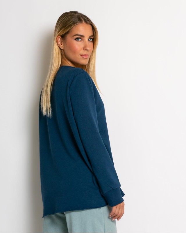 Μπλούζα φούτερ αχνούδιαστο πιο κοντή μπροστά κομμένη στο τελείωμα ραφ