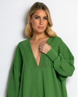 Μπλούζα φούτερ αχνούδιαστο μακρυμάνικο oversized με ανοιχτή "V" λαιμόκοψη λαδί
