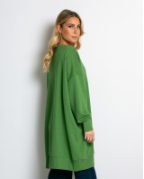 Μπλούζα φούτερ αχνούδιαστο μακρυμάνικο oversized με ανοιχτή "V" λαιμόκοψη λαδί