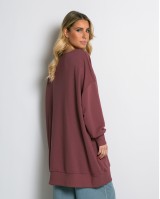 Μπλούζα φούτερ αχνούδιαστο μακρυμάνικο oversized με ανοιχτή "V" λαιμόκοψη σάπιο μήλο