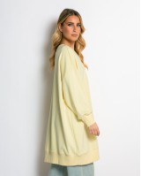 Μπλούζα φούτερ αχνούδιαστο μακρυμάνικο oversized με ανοιχτή "V" λαιμόκοψη κίτρινο