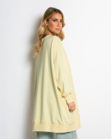 Μπλούζα φούτερ αχνούδιαστο μακρυμάνικο oversized με ανοιχτή "V" λαιμόκοψη κίτρινο