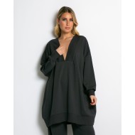 Μπλούζα φούτερ αχνούδιαστο μακρυμάνικο oversized με ανοιχτή "V" λαιμόκοψη ανθρακί