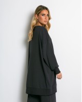 Μπλούζα φούτερ αχνούδιαστο μακρυμάνικο oversized με ανοιχτή "V" λαιμόκοψη ανθρακί