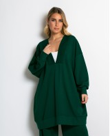 Μπλούζα φούτερ αχνούδιαστο μακρυμάνικο oversized με ανοιχτή "V" λαιμόκοψη κυπαρισσί