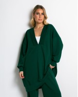 Μπλούζα φούτερ αχνούδιαστο μακρυμάνικο oversized με ανοιχτή "V" λαιμόκοψη κυπαρισσί