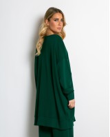 Μπλούζα φούτερ αχνούδιαστο μακρυμάνικο oversized με ανοιχτή "V" λαιμόκοψη κυπαρισσί