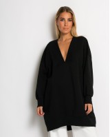 Μπλούζα φούτερ αχνούδιαστο μακρυμάνικο oversized με ανοιχτή "V" λαιμόκοψη μαύρο