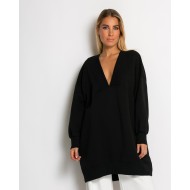 Μπλούζα φούτερ αχνούδιαστο μακρυμάνικο oversized με ανοιχτή "V" λαιμόκοψη μαύρο