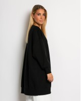 Μπλούζα φούτερ αχνούδιαστο μακρυμάνικο oversized με ανοιχτή "V" λαιμόκοψη μαύρο