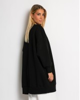 Μπλούζα φούτερ αχνούδιαστο μακρυμάνικο oversized με ανοιχτή "V" λαιμόκοψη μαύρο