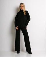 Σετ πλεκτό μπλούζα με σχέδιο στο μανίκι και παντελόνι μαύρο