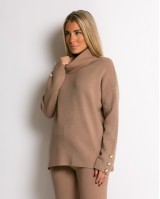 Σετ πλεκτό μπλούζα με σχέδιο στο μανίκι και παντελόνι ταμπά