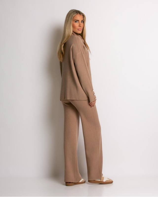 Σετ πλεκτό μπλούζα με σχέδιο στο μανίκι και παντελόνι ταμπά