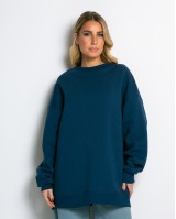 Μπλούζα φούτερ χνούδι oversized με κλειστή λαιμόκοψη ίντιγκο