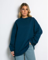 Μπλούζα φούτερ χνούδι oversized με κλειστή λαιμόκοψη ίντιγκο