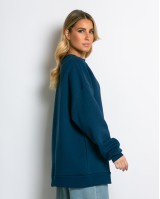 Μπλούζα φούτερ χνούδι oversized με κλειστή λαιμόκοψη ίντιγκο