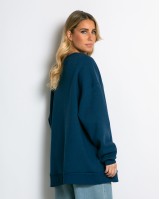 Μπλούζα φούτερ χνούδι oversized με κλειστή λαιμόκοψη ίντιγκο