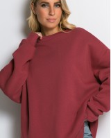 Μπλούζα φούτερ χνούδι oversized με κλειστή λαιμόκοψη cherry