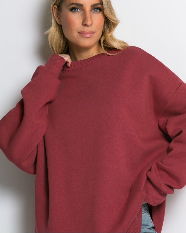 Μπλούζα φούτερ χνούδι oversized με κλειστή λαιμόκοψη cherry