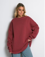 Μπλούζα φούτερ χνούδι oversized με κλειστή λαιμόκοψη cherry