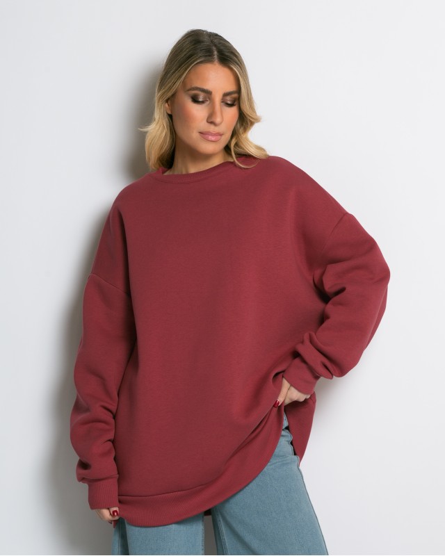 Μπλούζα φούτερ χνούδι oversized με κλειστή λαιμόκοψη cherry