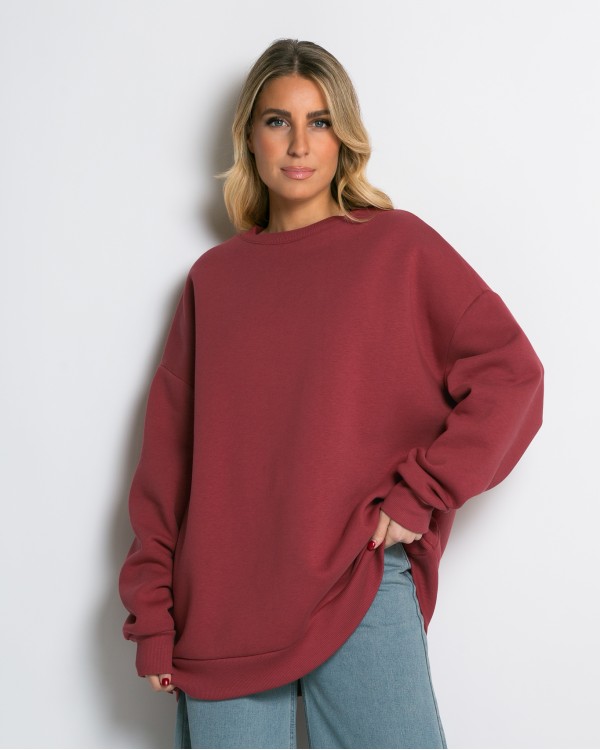 Μπλούζα φούτερ χνούδι oversized με κλειστή λαιμόκοψη πούρο