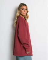 Μπλούζα φούτερ χνούδι oversized με κλειστή λαιμόκοψη cherry