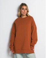 Μπλούζα φούτερ χνούδι oversized με κλειστή λαιμόκοψη cinnamon