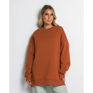 Μπλούζα φούτερ χνούδι oversized με κλειστή λαιμόκοψη cinnamon