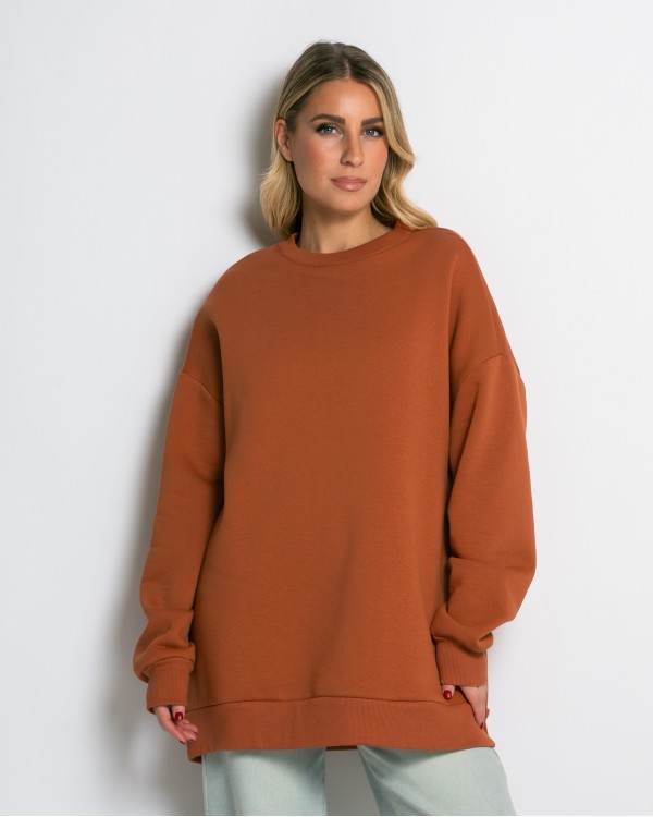Μπλούζα φούτερ χνούδι oversized με κλειστή λαιμόκοψη πούρο