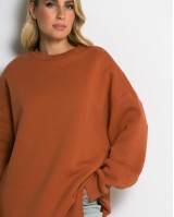 Μπλούζα φούτερ χνούδι oversized με κλειστή λαιμόκοψη cinnamon