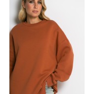 Μπλούζα φούτερ χνούδι oversized με κλειστή λαιμόκοψη cinnamon