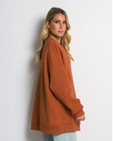 Μπλούζα φούτερ χνούδι oversized με κλειστή λαιμόκοψη cinnamon