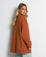 Μπλούζα φούτερ χνούδι oversized με κλειστή λαιμόκοψη cinnamon