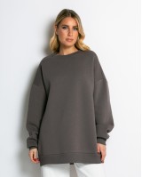 Μπλούζα φούτερ χνούδι oversized με κλειστή λαιμόκοψη πούρο