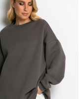 Μπλούζα φούτερ χνούδι oversized με κλειστή λαιμόκοψη πούρο