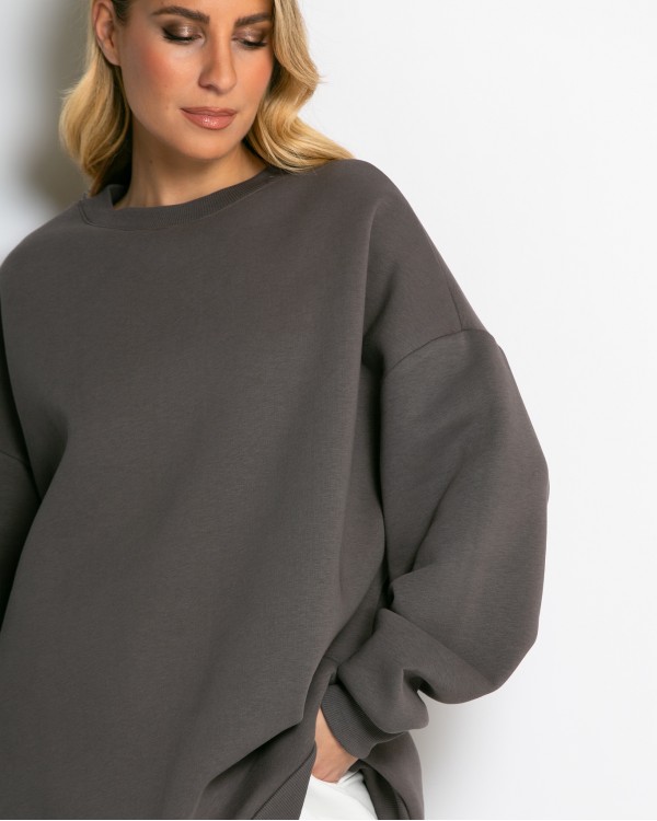 Μπλούζα φούτερ χνούδι oversized με κλειστή λαιμόκοψη πούρο