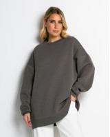 Μπλούζα φούτερ χνούδι oversized με κλειστή λαιμόκοψη πούρο